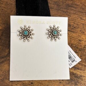 Kendra Scott Silver and Turquoise Sunburst Stud Earrings